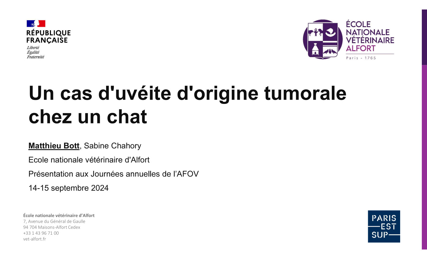 Cas clinique : Un cas d’uvéite tumorale chez un chat – Dr Matthieu BOTT